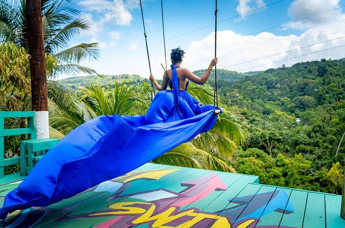 Jamaica Swing Drone Photoshoot with Dress Lunch and Transport - Drone footage and 10–15 edited photos: what you should expect